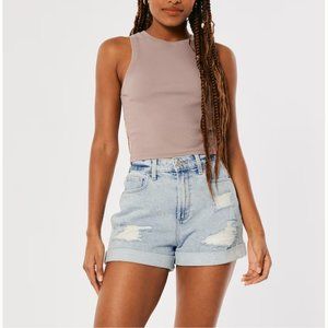 Curvy Ultra High Rise Ripped Denim Mom Shorts (Hollister)